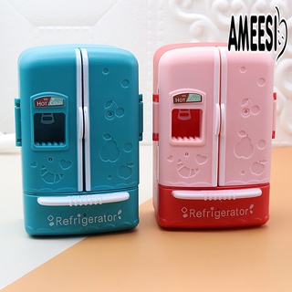 Ameesi ของเล่นตู้เย็น ขนาดเล็ก เหมือนจริง เปิดได้ 1/12 สําหรับตกแต่งบ้านตุ๊กตา ห้องครัว เฟอร์นิเจอร์ อาหาร