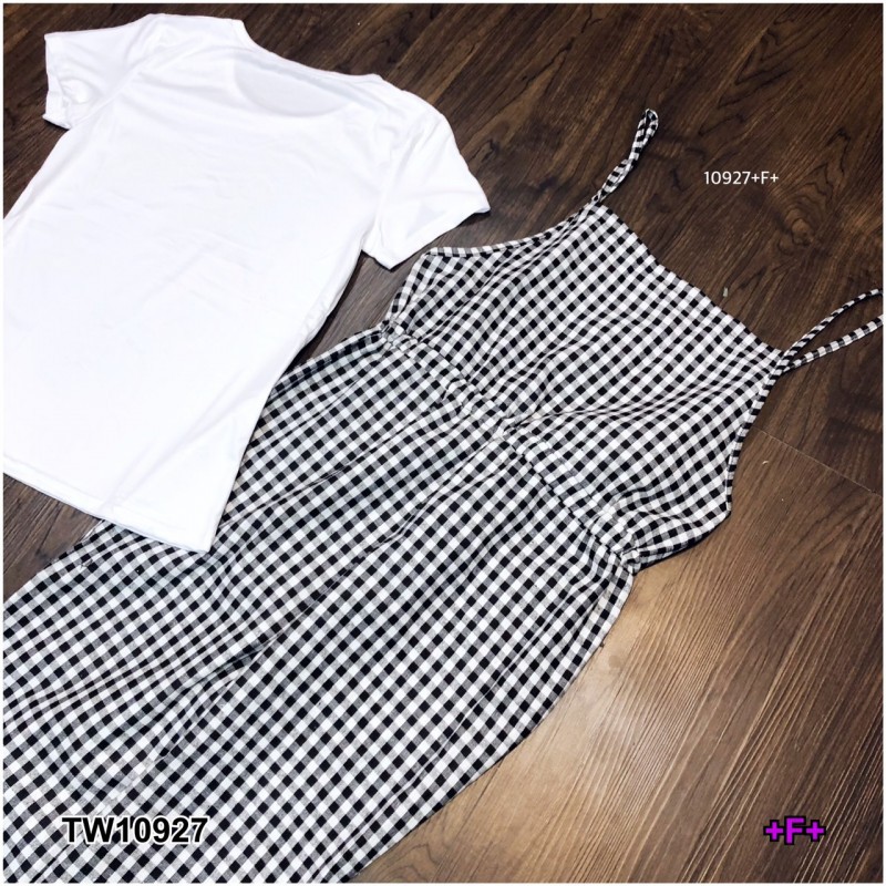 ak-10927-set-2-ชิ้น-เสื้อยืดแขนสั้น-เอี๊ยมจี้มสูทสายเดี่ยว