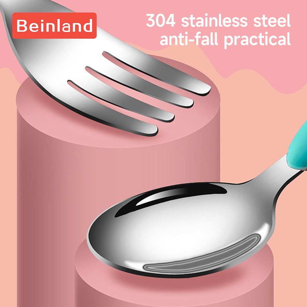 beinland-ชุดช้อนส้อมซิลิโคน-สเตนเลส-304-สะดวก-สําหรับฝึกเด็ก