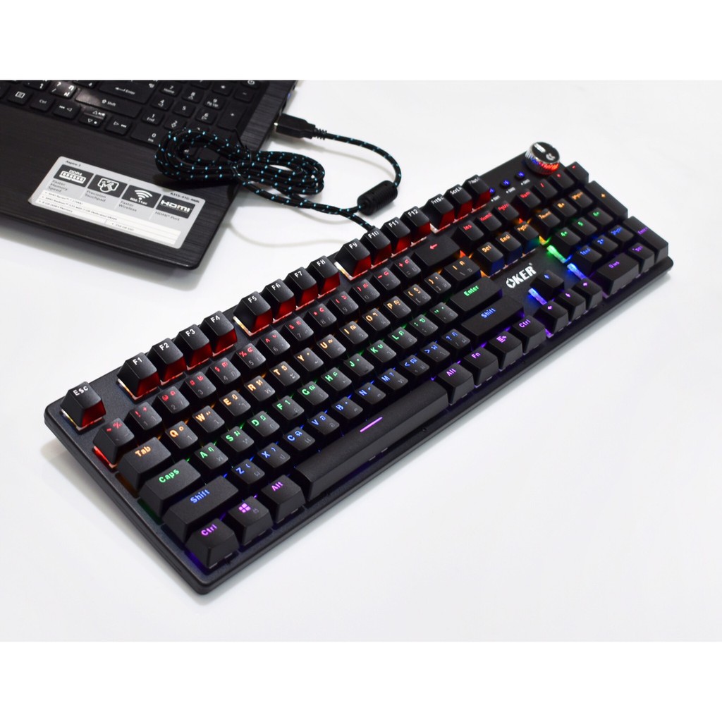 oker-x100-vr-multiemdia-mechanical-gaming-keyboard-คีย์บอร์ดเกมมิ่ง-black