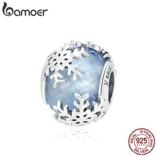 bamoer Sterling Silver 925 Crystal Snowflake Beads for Women Jewelry Making Charm fit Original Bracelet DIY Beads Bijoux SCC1666