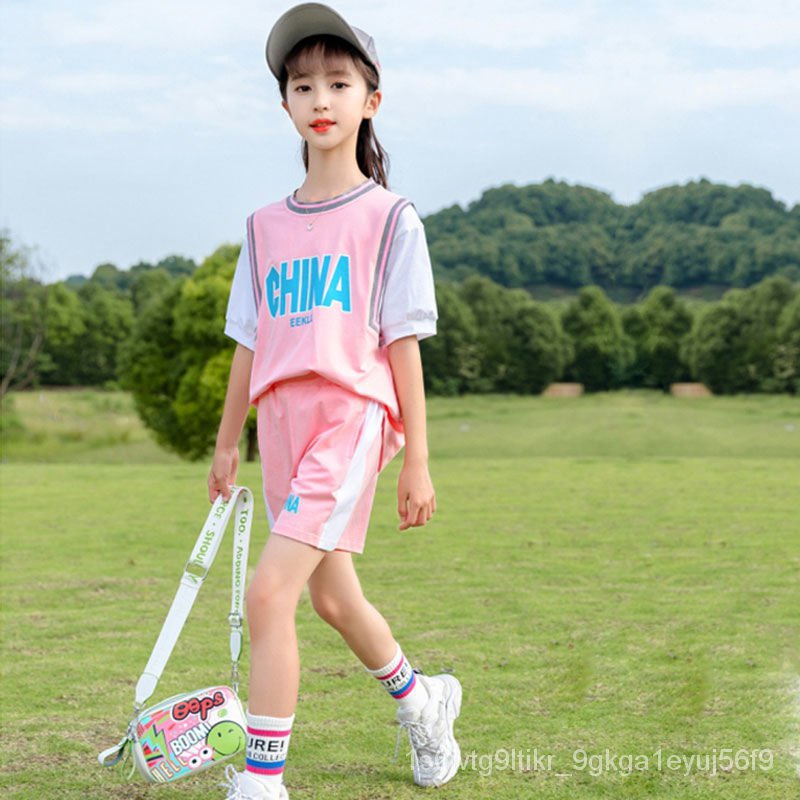 110-160hot-spot-ชุดแฟชั่นฤดูร้อนของสาวๆ-2022-เสื้อผ้าเด็กสไตล์เกาหลีฤดูร้อนใหม่-ชุดกีฬาขาสั้นลำลอง-2-ชิ้น
