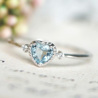 ใหม่ผู้หญิงหลากสีแหวนโมเสคยุโรปและอเมริกันสไตล์ Sea Blue Topaz แหวนหมั้นรูปหัวใจ de2-1840