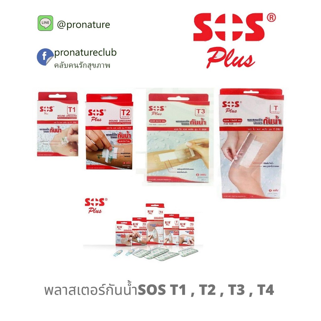 ภาพหน้าปกสินค้าพลาสเตอร์ใสกันน้ำ SOS Plus T1 T2 T3 T4 จากร้าน pronatureclub2019 บน Shopee