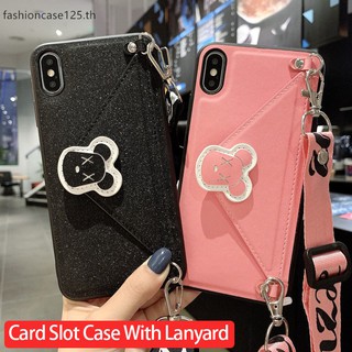 Huawei Mate 9 Mate 10 Mate 20 Pro Mate 20 Pro Mate 10 PRO กระเป๋าสตางค์หนังลายหมี Card Slot Phone Case Bear Leather Wallet Casing Buckle Stand Holder Cover With Lanyard