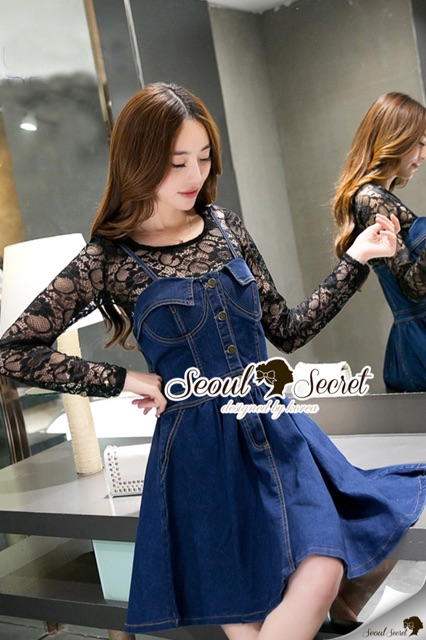 lovely-denim-cami-dress-black-lace-set