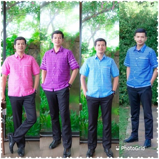 ภาพหน้าปกสินค้าเสื้อผ้าไทย เสื้อผู้ชาย สีฟ้า ลายตะขอ ที่เกี่ยวข้อง
