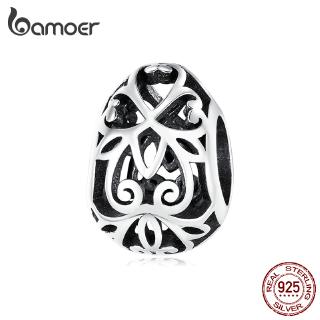 BAMOER 925 Silver Hollow-carved Design Egg For Original Charm Bracelet&amp;Bangle Accessories