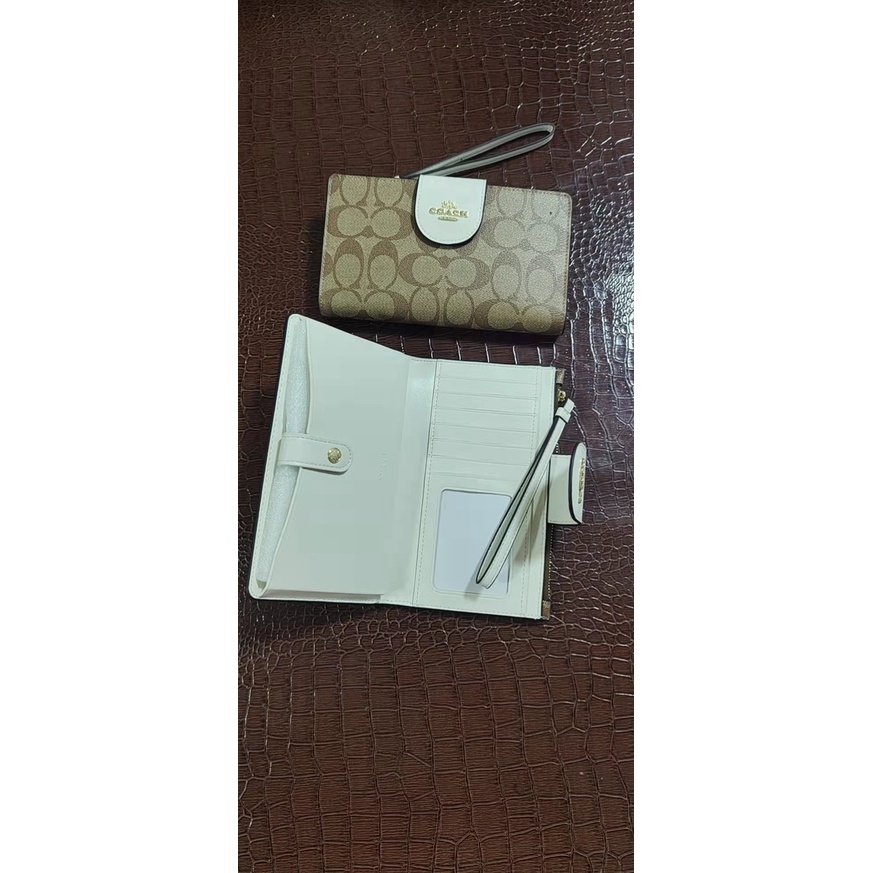 outlet-ส่วนลด-coach-c2874-กระเป๋าสตางค์ผู้หญิงเทคโนโลยีกระเป๋าสตางค์สีจับคู่ผ้าใบลายเซ็น