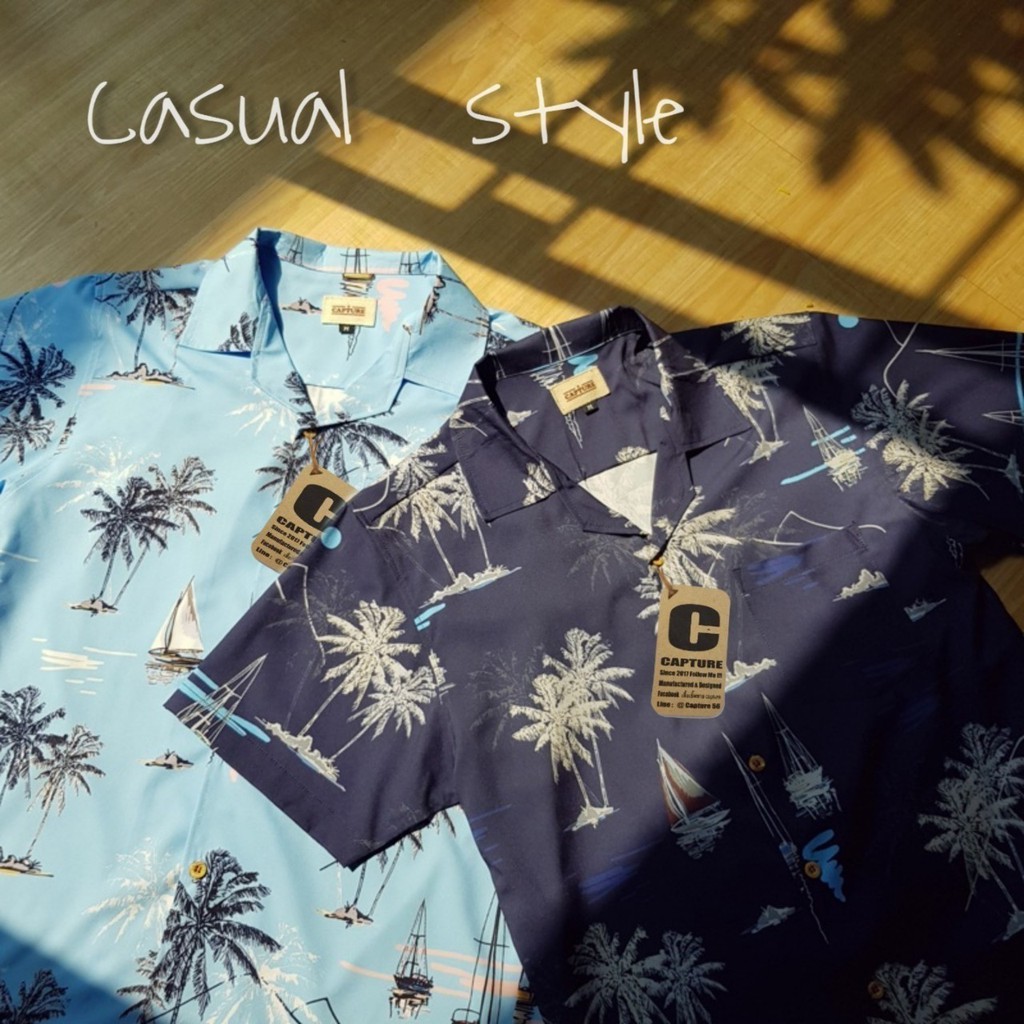 ภาพหน้าปกสินค้าHawaii Shirt เสื้อฮาวาย แนว THE TOYS ลายทะเล สีฟ้า  มีถึง อก 48" จากร้าน katua_kt บน Shopee