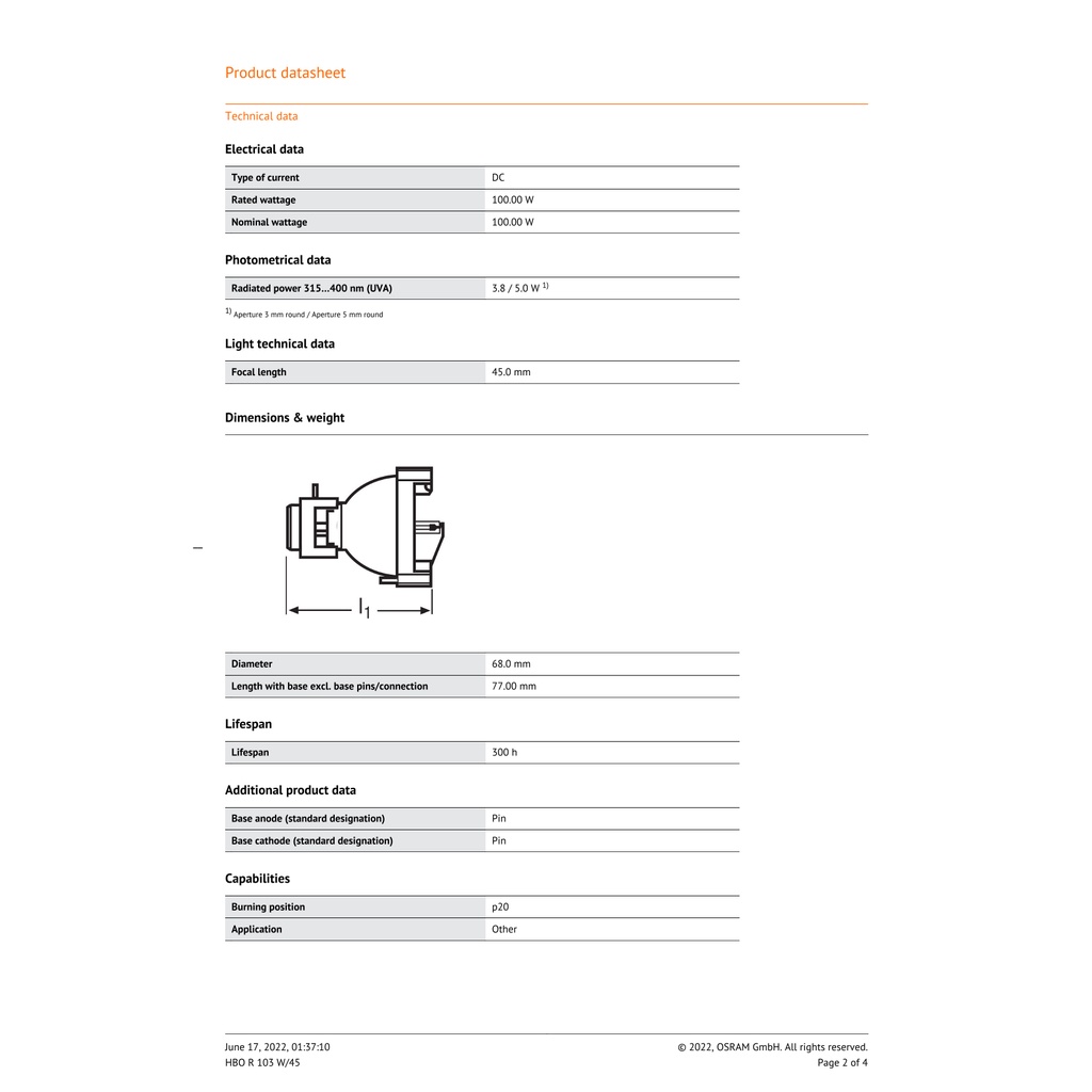 หลอดไฟosram-hbo-r-103w-45