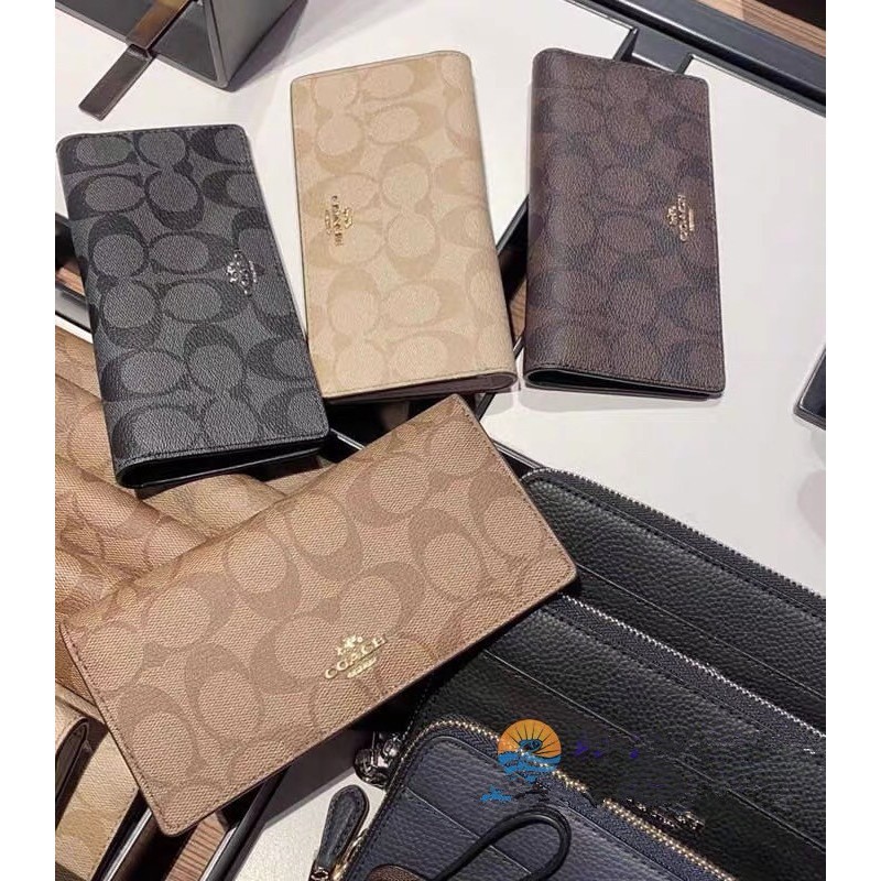 พร้อมส่ง-แท้-100-new-coach-กระเป๋าสตางค์-แบบบาง-รุ่น-bifold-wallet-in-signature-canvas-f88026-im-brown-black