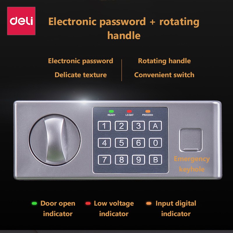 deli-ตู้เซฟนิรภัย-ตู้นิรภัย-ตู้เซฟ-ตู้เซฟมินิ-ตู้เซฟอิเล็คทรอนิกส์-สีป้องกันสนิม-ตู้เซฟบ้าน-สีดำ-31x20x20cm-safe-box