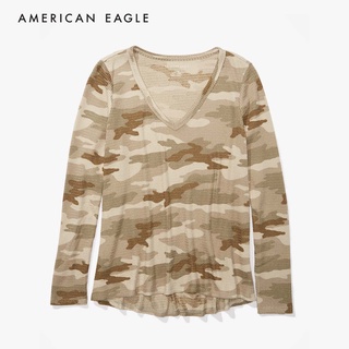 American Eagle Long Sleeve V-Neck T-Shirt เสื้อยืด ผู้หญิง คอวี แขนยาว (EWTS 037-7490-329)