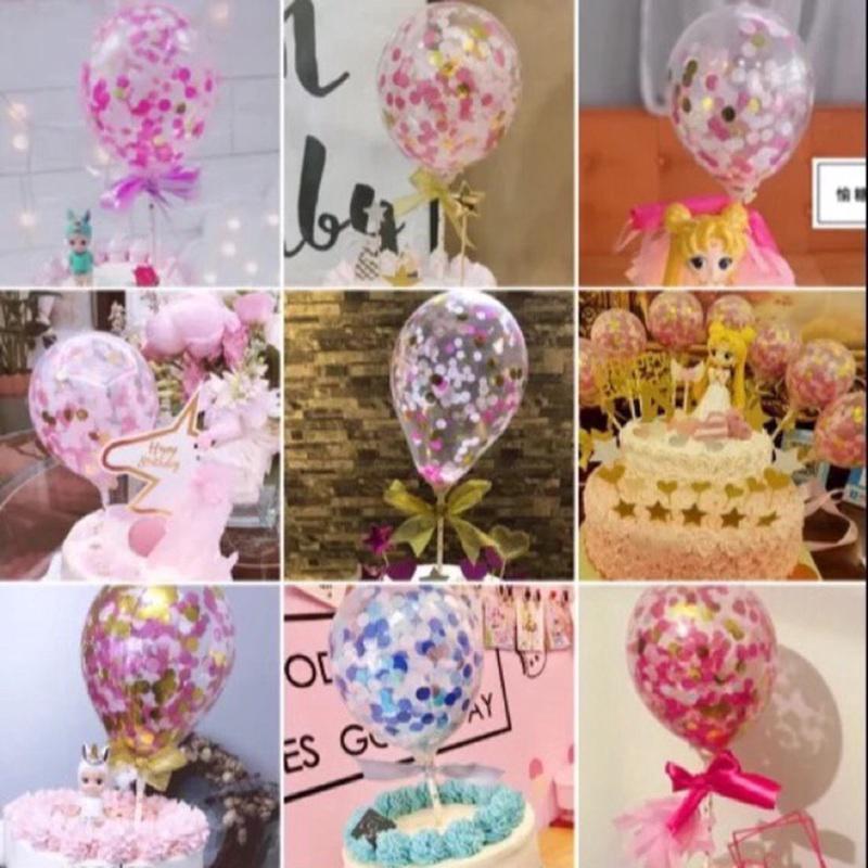 New Mini Birthday Balloon Confetti Straw Ribbon Insert Latex Cake Topper