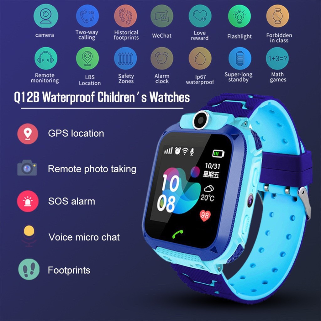นาฬิกาโทรศัพท์-นาฬิกาเด็ก-q12-kids-smartwatch-waterproof-phone-watch-ติดตามตำแหน่ง-ถ่ายรูป-ใส่ซิม-sos-anti-lost