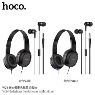 Hoco W24 หูฟัง Earphones พร้อม หูฟังครอบหู Headphones มีไมค์ Two Pack SET เสียงดี สำหรับมือถือทุกรุ่น ของแท้100%