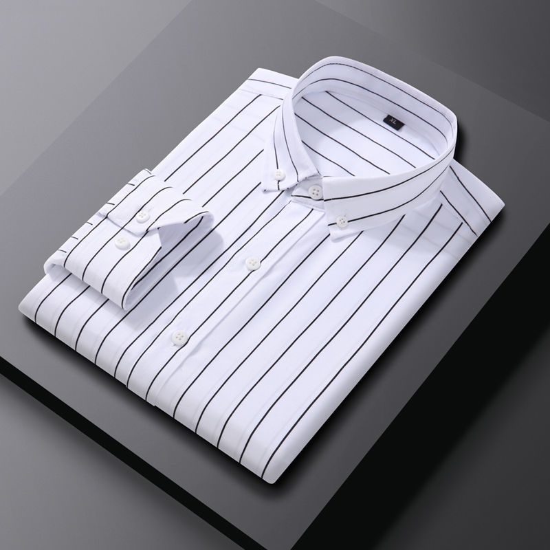 ใหม่ เสื้อเชิ้ตลําลอง แขนยาว ลายทาง คอปกตั้ง ติดกระดุม แฟชั่นฤดูร้อน ...