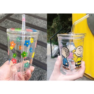 Water cup มี2ลายให้ลือกนะ น่ารักทั้งคู่ แก้วน้ำพร้อมหลอดและฝา