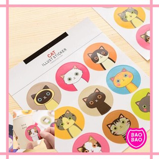 BAOBAOBABYSHOP - 🐱  Cat Illust Sticker สติ๊กเกอร์กลมหน้าแมว 🐱