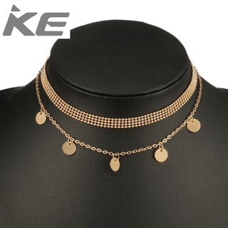 Jewelry Double Disc Necklace Bead Chain Womens 2 Layers for girls for women low price