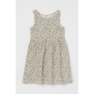 H&amp;M ชุดเด็ก เดรสเด็กผู้หญิง เดรสแขนกุด สีครีม แต้มลายจุดดำ cotton jersey sleeveless dress