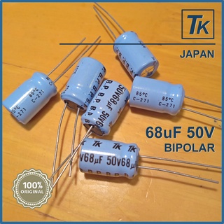 สินค้า C Capacitor 68uF 50V bi-polar ( non polar ) ยี้ห้อ TK  ของ JAPAN ไว้ต่อลำโพงเสียงกลาง 1ตัว