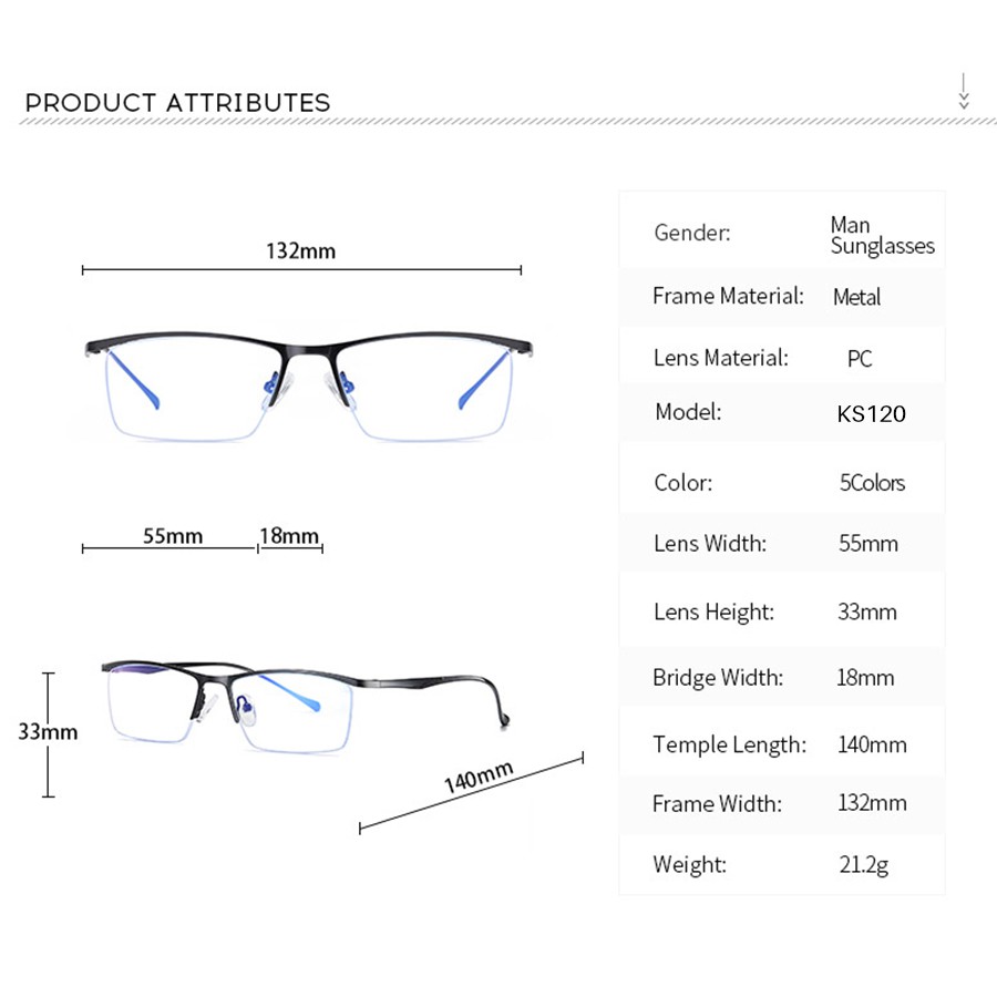 roza-ผู้ชายครึ่งริมล้อแม็กออปติคอลป้องกันแสงสีฟ้าขนาดเล็กกรอบธุรกิจกรอบแว่นตา-ks120
