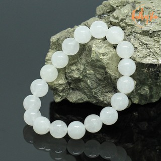 หินหยกขาว ขนาด 10 มิล White Jade แต่งสี กำไลหินมงคล ดึงดูดความมั่งคั่ง เสริมความเจริญก้าวหน้า หินสีขาว by.ออมทอง