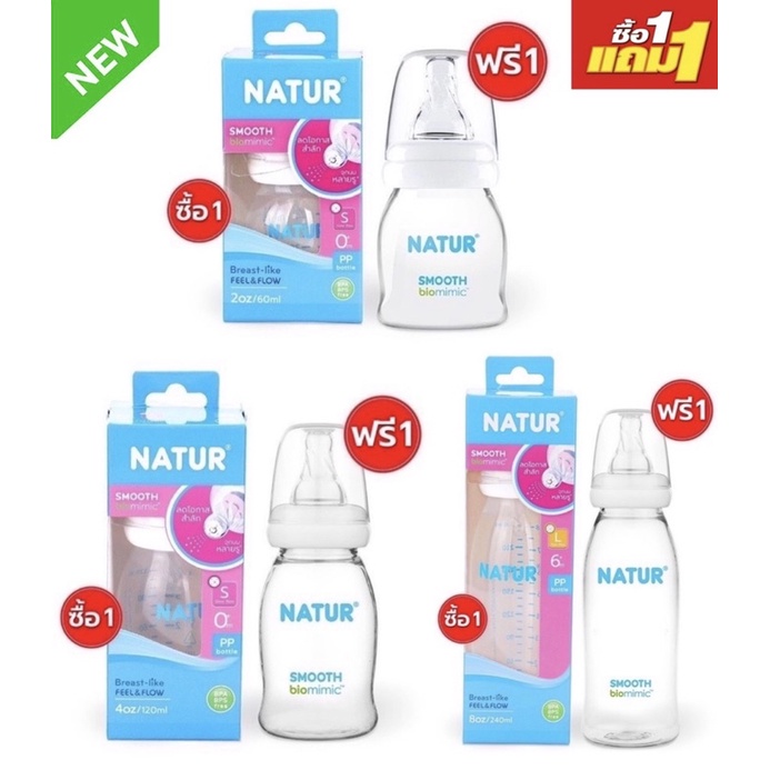 ภาพหน้าปกสินค้าNATUR เนเจอร์ ขวดนมคอแคบ สมูทไบโอมิค ขนาด 2,4,8 oz. (2 ขวด) จากร้าน bossbeambabyshop บน Shopee