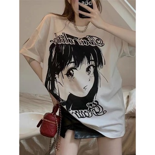 เสื้อยืดผู้หญิงแฟชั่นสาวลายการ์ตูนน่ารัก oversize เสื้อผ้าสาวอวบเกาหลี เสื้อโอเวอร์ไซส์วินเทจ คอกลมแขนสั้น ไม่ต้องรีด