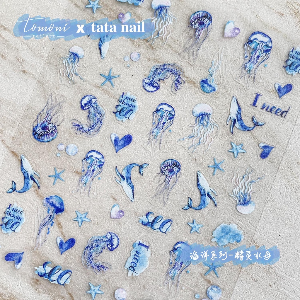 coral-sea-สติกเกอร์ติดเล็บ-ลายแมงกะพรุน-ปลาวาฬ-สไตล์ญี่ปุ่น-แบบบาง