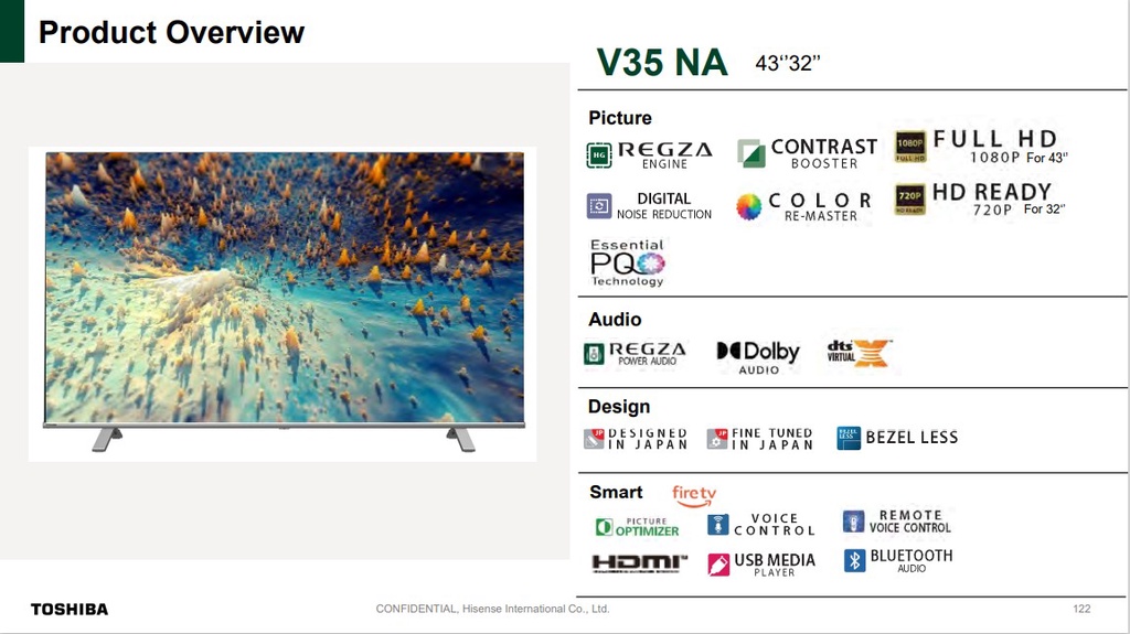 TOSHIBA 32V35MP ขนาด 32 นิ้ว ทีวี TV HD Wi-Fi Android TV Google assistant Voice Control Smart LED TV