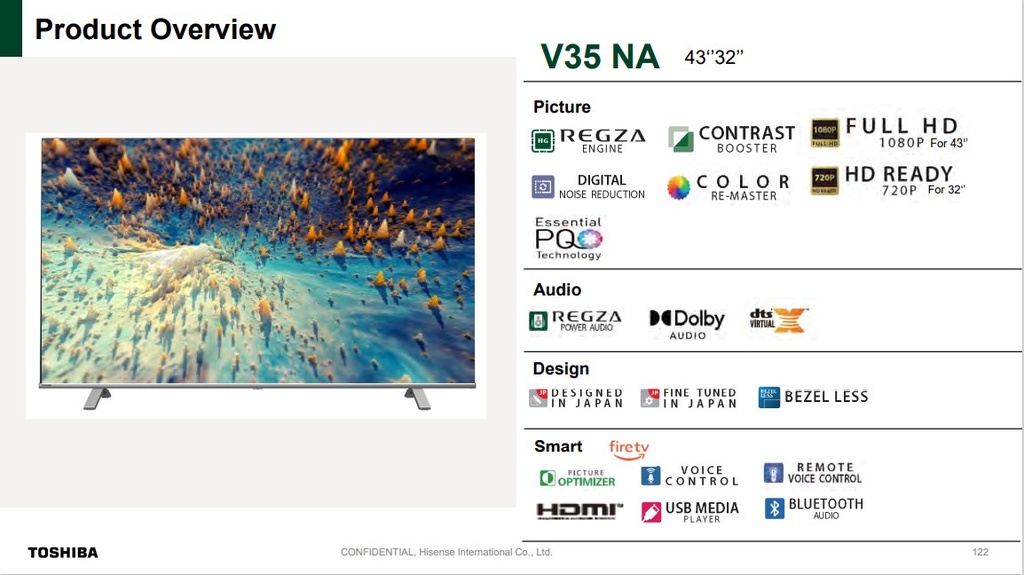 รูปภาพเพิ่มเติมของ Toshiba TV 43V35KP ทีวี 43 นิ้ว Full HD Wifi Bluetooth Android TV Google assistant Voice Con