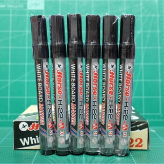 ปากกาไวท์บอร์ดตราม้า Horse Whiteboard Marker H-22 หมึกสีดำ (1ชุด/6ด้าม) ขนาดหัวปากกา 2 มม. (Non-Permanent)