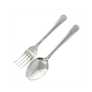 M KITCHEN F1 ช้อนส้อม ช้อน ช้อนสแตนเลส 1 คู่ F1 หนา 0.5 มล. ยาว 18 cm ด้ามแบนพิมพ์ลาย (A8)