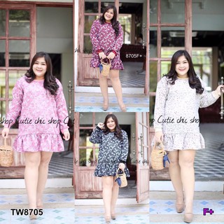 Dress #BigSize เดรสลายดอกคอกลม แขนสั้น TW8705