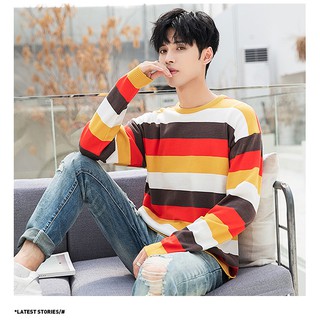 ภาพหน้าปกสินค้าStriped Crew neck เสื้อไหมพรมผู้ชาย เสื้อไหมพรมแขนยาว เสื้อกันหนาวผู้ชาย #7987742484 ที่เกี่ยวข้อง