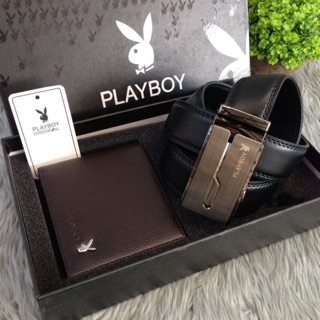 🌸 PLAYBOY LEATHER BELT & WALLET VALUE PACK OEM FACTORY 🌸เข็มขัดหนัง+กระเป๋าสตางค์หนังแท้