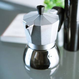 (สีเงิน) เครื่องชงกาแฟ  กาต้มกาแฟ มอคค่าพอท ฐานสแตนเลส Stainless Moka Pot Espresso ใช้ได้กับเตาแก๊ส, เตาไฟฟ้า