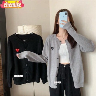 Chemisegrace✨พร้อมส่ง✨เสื้อคลุมคาร์ดิเเกน เสื้อแขนยาวคอกลมผู้หญิง คลุมกันเเดด ปักหัวใจที่อก ❤️สไตล์ญี่ปุ่น 3032