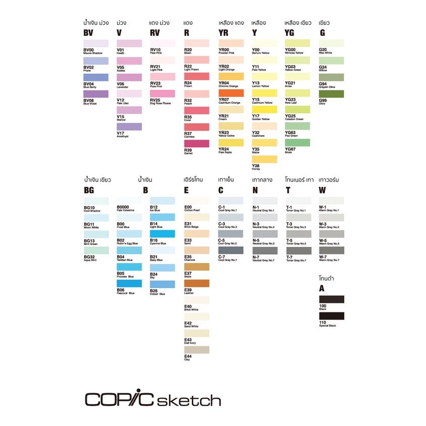 [part 1/2 BV, V, RV, R, YR, Y, YG, G] Copic sketch marker I ปากกามาร์ค ...
