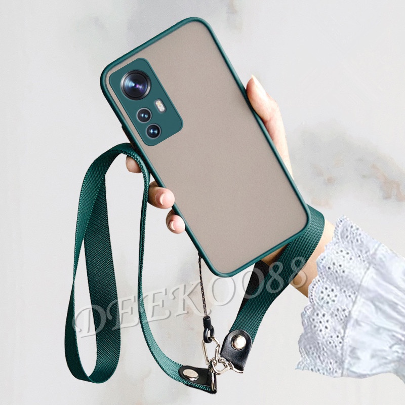 เคส-xiaomi-mi-12-mi-12-pro-couple-phone-case-with-hand-strap-and-neck-rope-camera-lens-protection-transparent-matte-pc-เคสโทรศัพท์-xiaomi12pro-mi12pro-mi12-12pro-back-cover