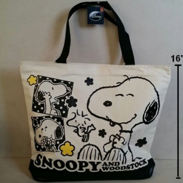 กระเป๋าสะพาย-ผ้าดิบ-มีซิปด้านบน-ค่ะ-ลาย-snoopy-สนู๊ปปี้-ขนาด-18x16x3-5นิ้ว