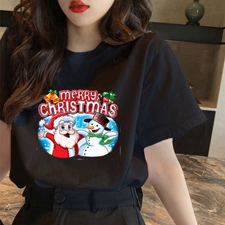 คริสต์มาส CX เกาหลีเสื้อยืดขนาดบวกคอกลมการ์ตูนคริสมาสต์รูปแบบการพิมพ์เสื้อยืดเสื้อยืดขนาดใหญ่สําหรับผู้ชา O.(