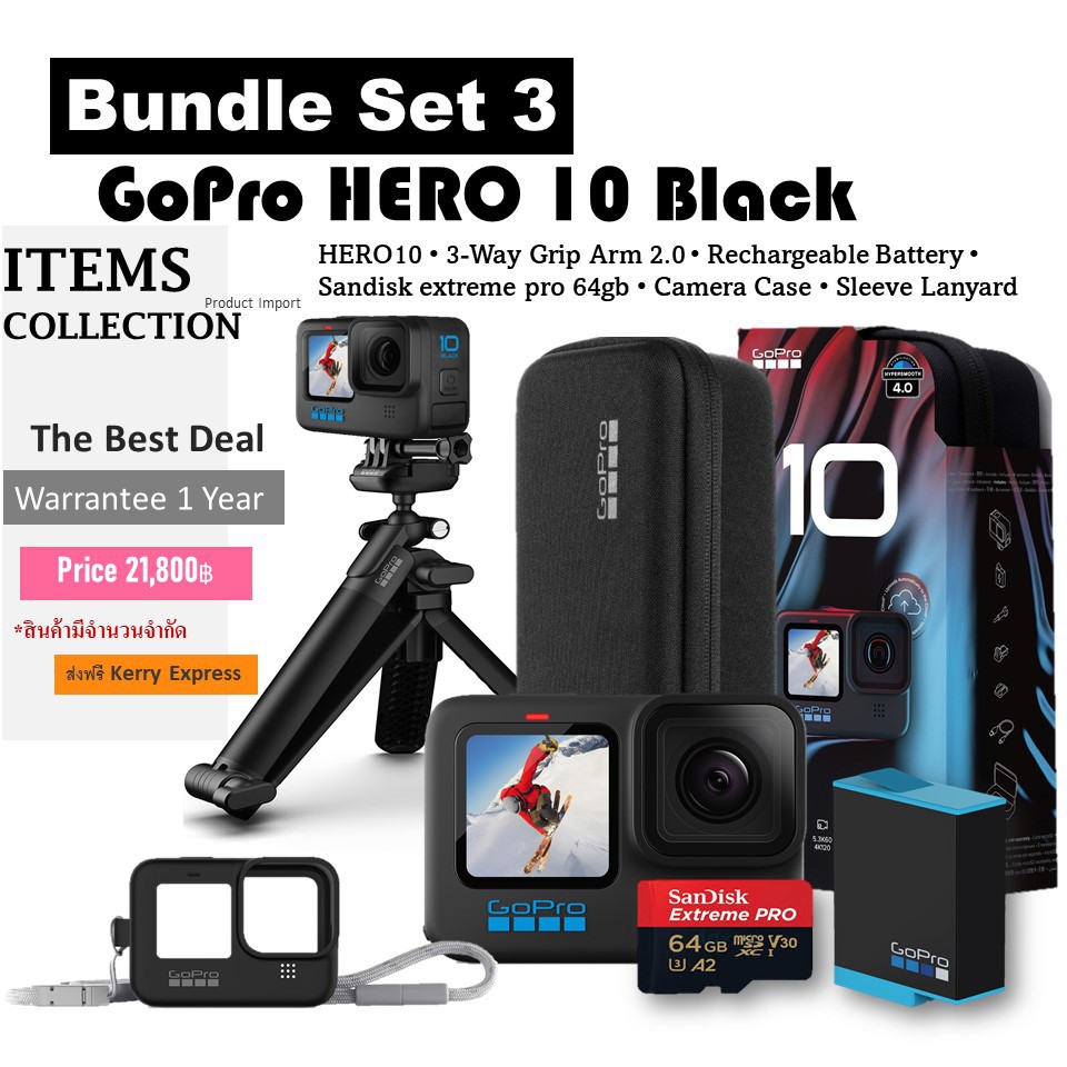ภาพสินค้ากล้องโกโปร Gopro HERO10 Black ชุดอุปกรณ์แท้ทั้งหมด 5.3K วิดีโอและภาพถ่าย 23Mp Hypersmooth จากร้าน items_collection บน Shopee ภาพที่ 2
