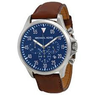 นาฬิกาข้อมือผู้ชาย Michael Kors Gage Chronograph Blue Dial Brown Leather Mens Watch MK8362