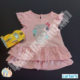 ของใหม่ เสื้อเด็กหญิง ไม่มีแขน ชายระบาย สีพีช ลายสกรีน คาร์เตอร์ Carters