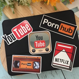 Pornhub Netflix YouTube สติกเกอร์ เคลือบกันน้ำ ลายแนวๆ ไดคัท ติดกระเป๋าเดินทาง โน้ตบุ๊ค เคสโทรศัพท์ กระบอกน้ำ Waterpr...