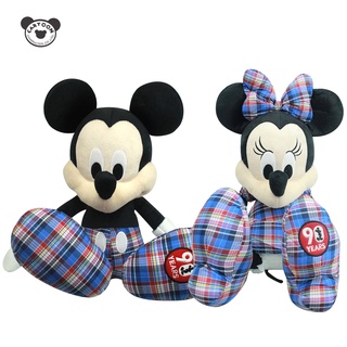 DISNEY ตุ๊กตามิกกี้ มินนี่ นั่ง ลายผ้าขาวม้า ขนาด 16 นิ้ว  (สินค้าลิขสิทธิ์แท้ ส่งตรงจากโรงงานผู้ผลิต)